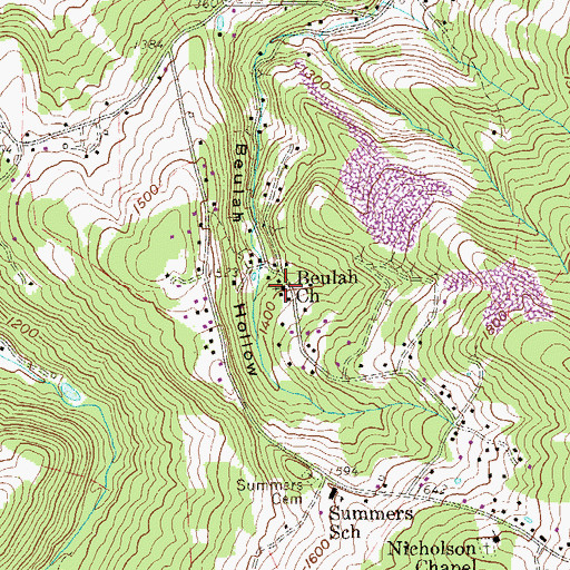 Topographic Map of Beulah Church, WV