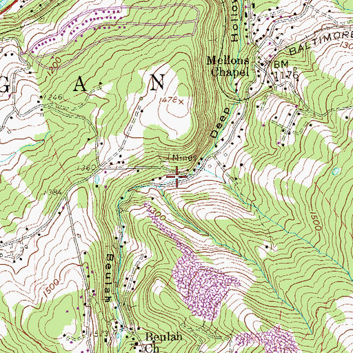 Topographic Map of Beulah Hollow, WV