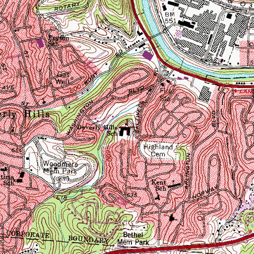 Topographic Map of Beverly Hills Middle School, WV
