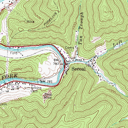 Topographic Map of Bias Branch, WV