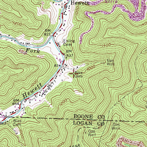 Topographic Map of Bias Cemetery, WV