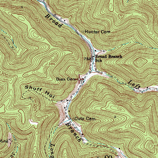 Topographic Map of Bias Cemetery, WV