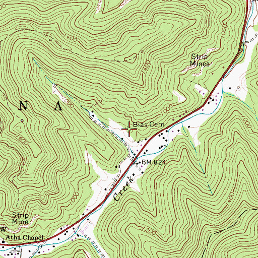 Topographic Map of Bias Cemetery, WV