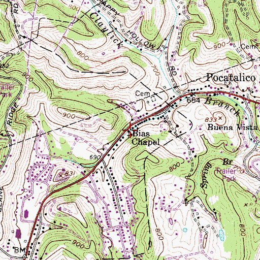 Topographic Map of Bias Chapel, WV