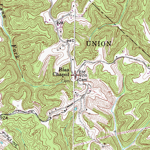 Topographic Map of Bias Chapel, WV