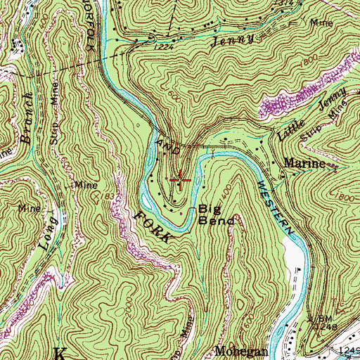 Topographic Map of Big Bend, WV