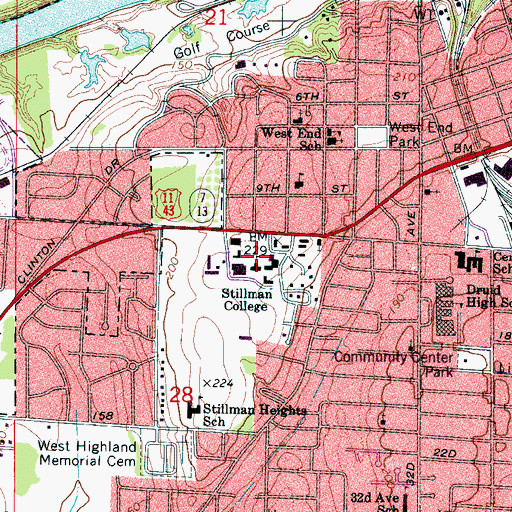 Topographic Map of Stillman College, AL