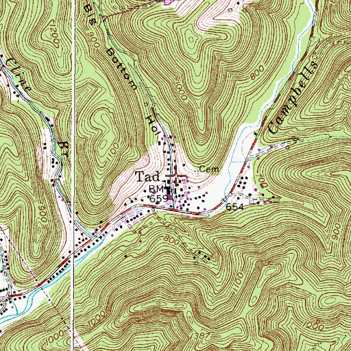 Topographic Map of Big Bottom Hollow, WV