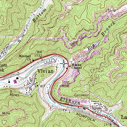 Topographic Map of Big Branch, WV