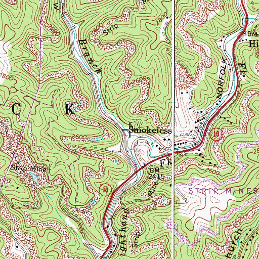 Topographic Map of Big Branch, WV