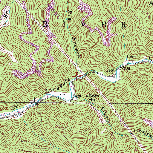 Topographic Map of Big Branch, WV