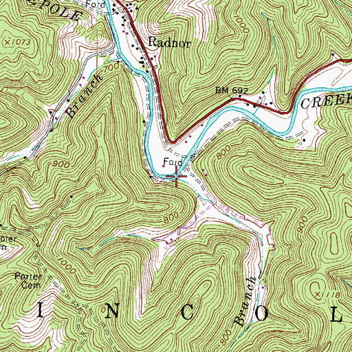 Topographic Map of Big Branch, WV