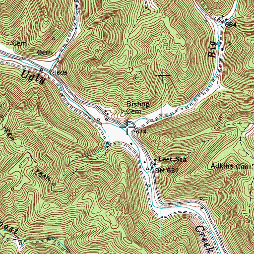 Topographic Map of Big Branch, WV