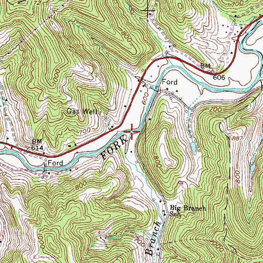 Topographic Map of Big Branch, WV