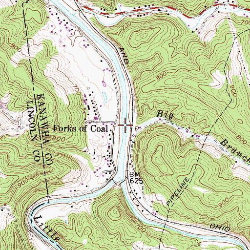 Topographic Map of Big Branch, WV