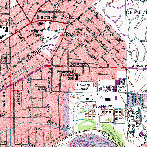 Topographic Map of Stonewall Jackson School, AL