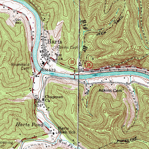Topographic Map of Big Branch, WV