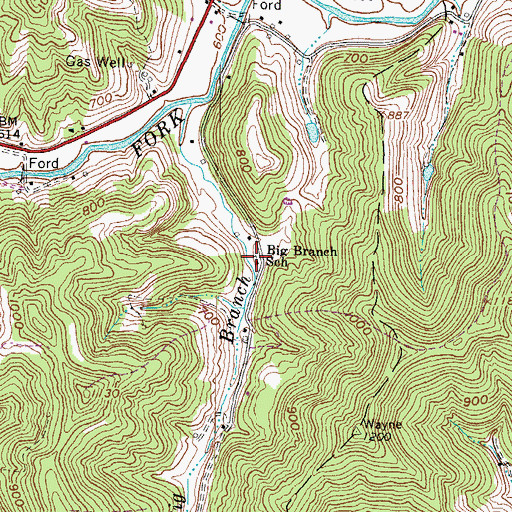 Topographic Map of Big Branch School (historical), WV
