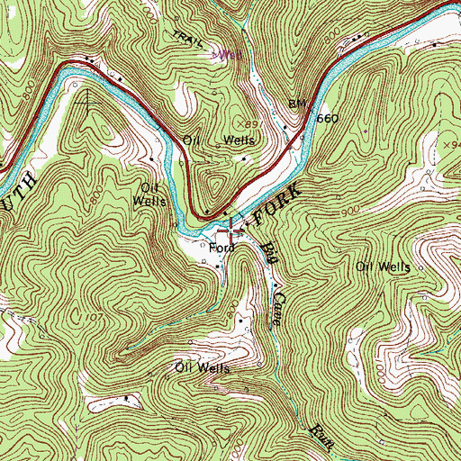 Topographic Map of Big Cave Run, WV