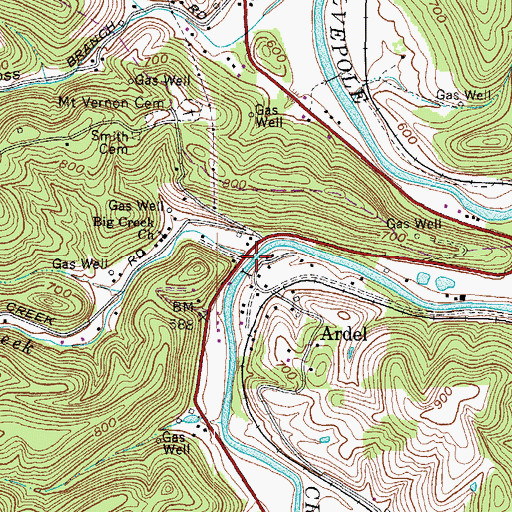 Topographic Map of Big Creek, WV