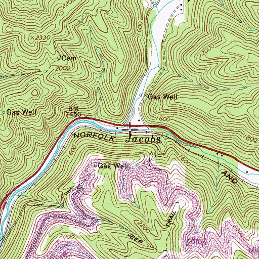 Topographic Map of Big Creek, WV