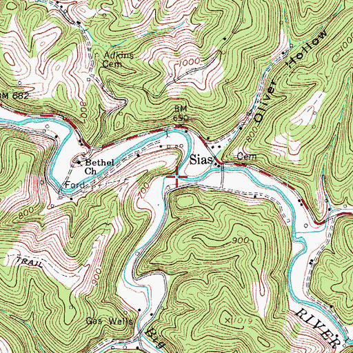 Topographic Map of Big Creek, WV