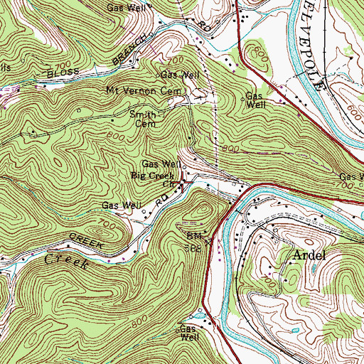 Topographic Map of Big Creek Church, WV