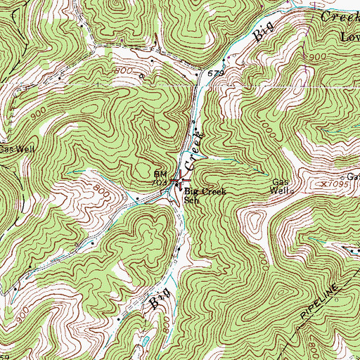 Topographic Map of Big Creek School (historical), WV