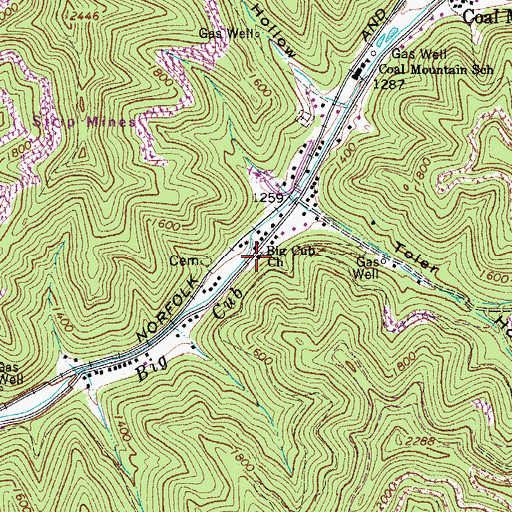 Topographic Map of Big Cub Church, WV