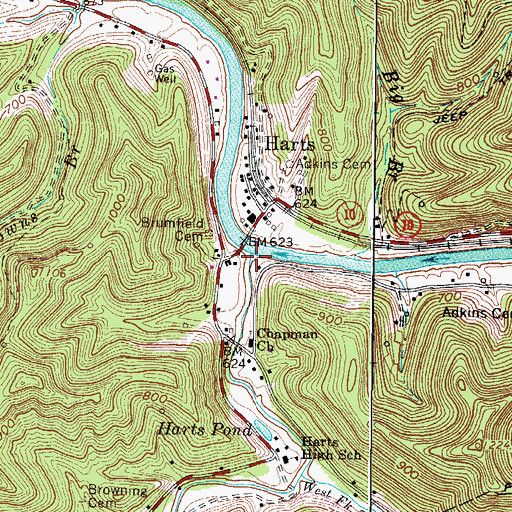 Topographic Map of Big Harts Creek, WV