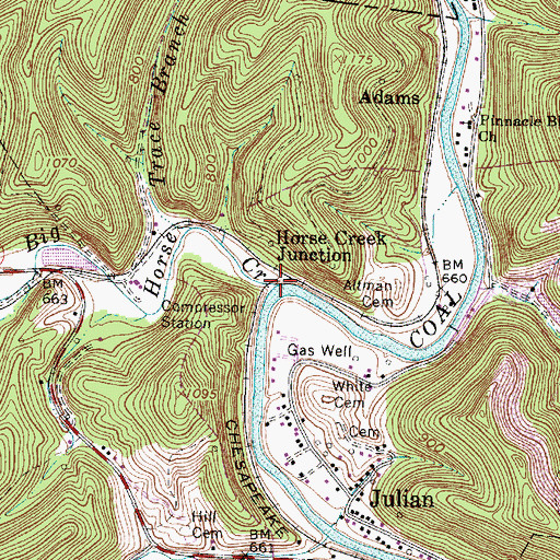 Topographic Map of Big Horse Creek, WV