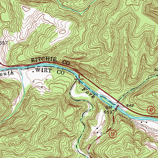Topographic Map of Big Island Run, WV