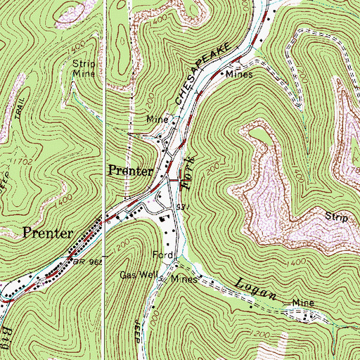 Topographic Map of Big Jarrells Creek, WV