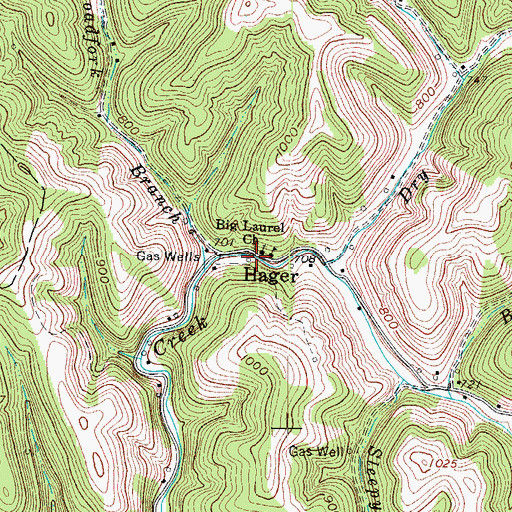 Topographic Map of Big Laurel Church, WV