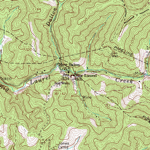 Topographic Map of Big Laurel School (historical), WV