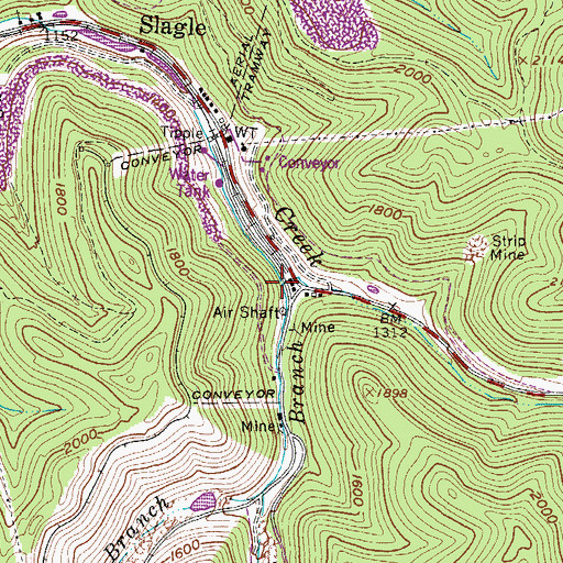 Topographic Map of Big Lick Branch, WV