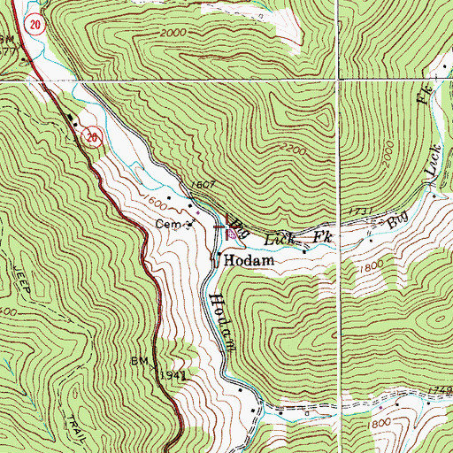 Topographic Map of Big Lick Fork, WV