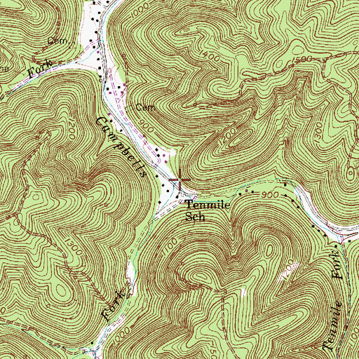 Topographic Map of Big Ninemile Fork, WV