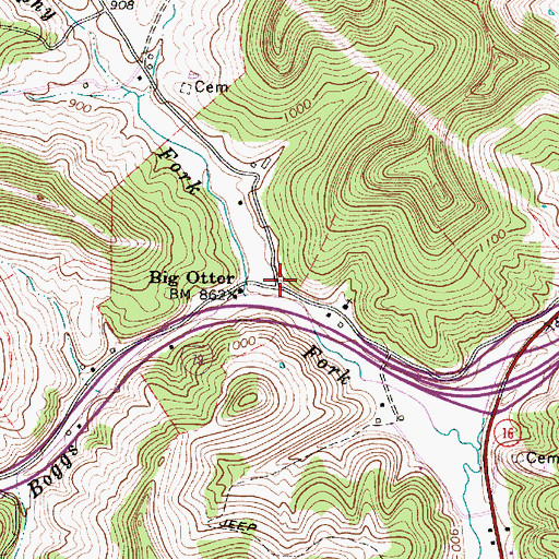 Topographic Map of Big Otter, WV