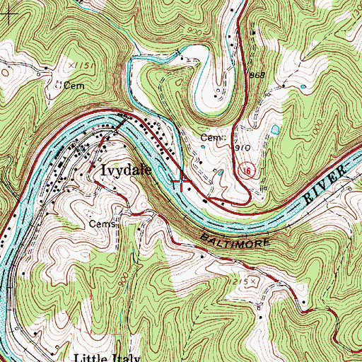 Topographic Map of Big Otter Creek, WV