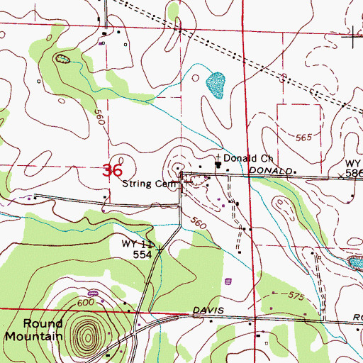 Topographic Map of String Cemetery, AL