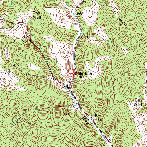 Topographic Map of Big Run Church, WV