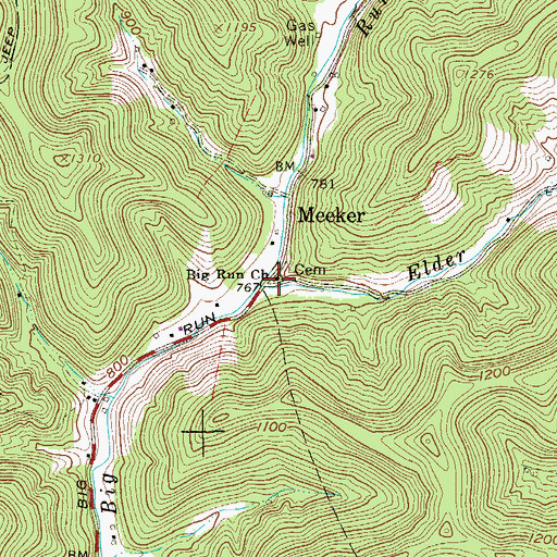 Topographic Map of Big Run Church, WV