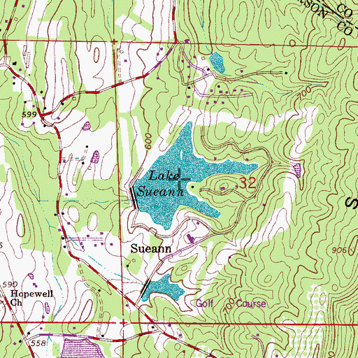 Topographic Map of Lake Sueann, AL
