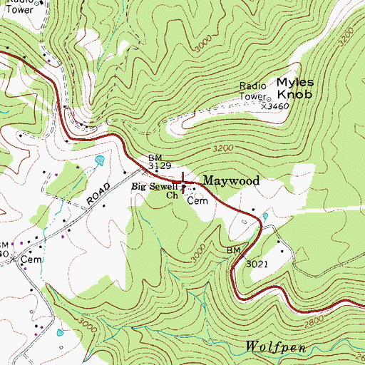 Topographic Map of Big Sewell Baptist Church, WV