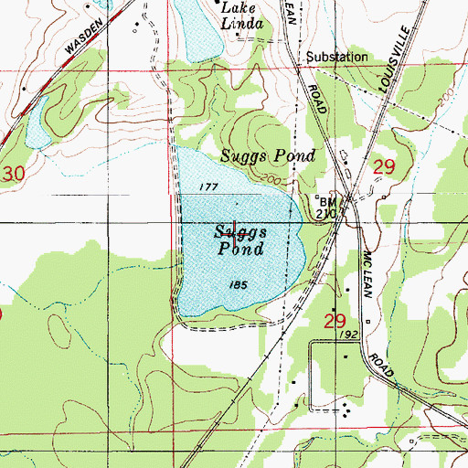 Topographic Map of Suggs Pond, AL