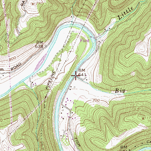 Topographic Map of Big Tribble Creek, WV