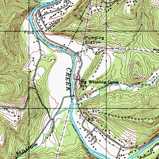 Topographic Map of Big Wheeling Creek School (historical), WV