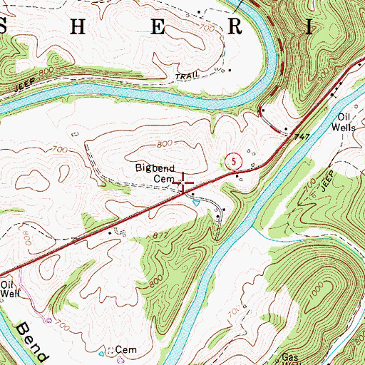 Topographic Map of Bigbend Cemetery, WV