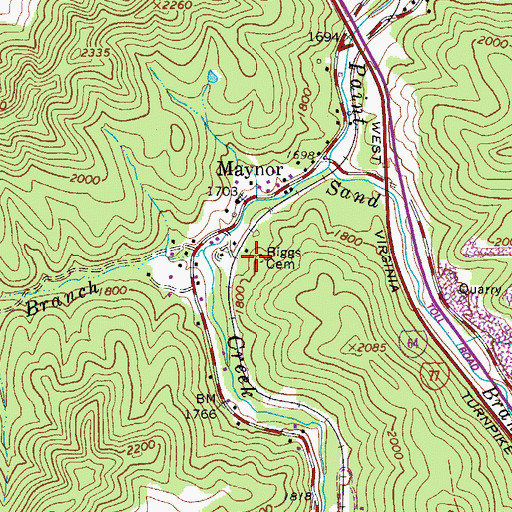 Topographic Map of Biggs Cemetery, WV